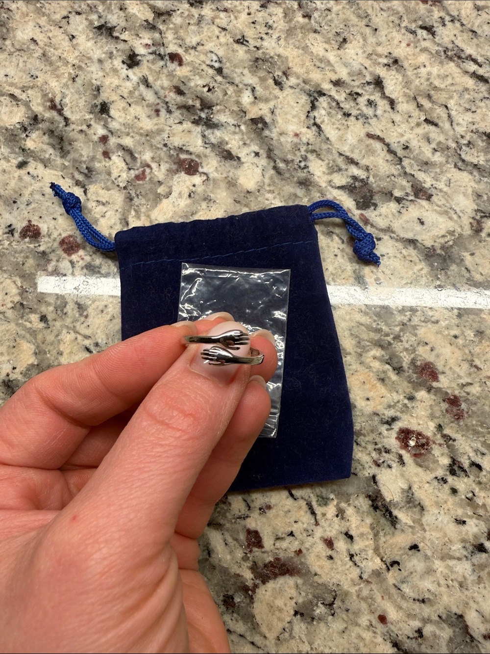 Sterling Silver Double Hand Motif Ring - Silver